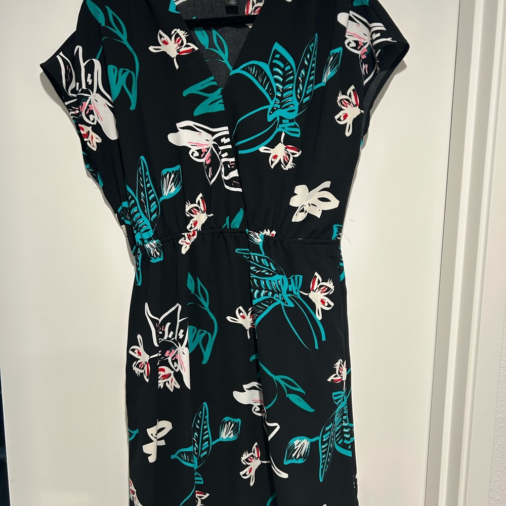 Halogen Black Dress with Teal and White Floral Print